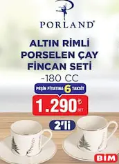 PORLAND ALTIN RİMLİ PORSELEN ÇAY FİNCAN SETİ 180 CC 2'Lİ fiyat ve kampanya bilgisi